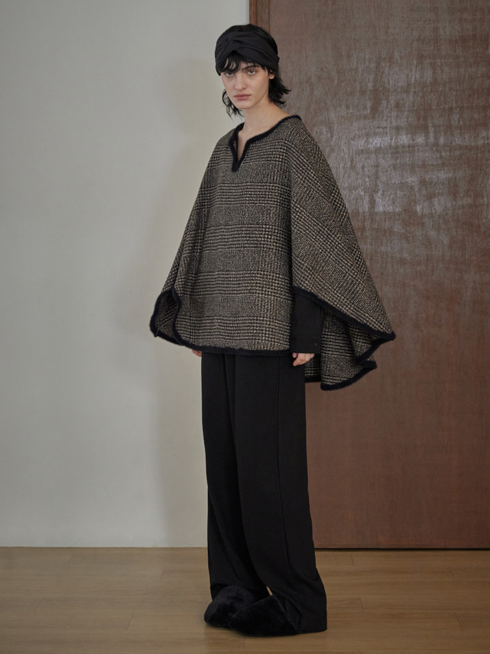 WOOL CAPE ROBE_glen check