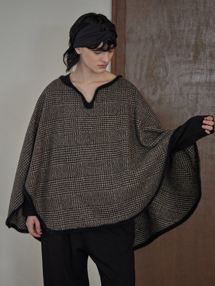 WOOL CAPE ROBE_glen check