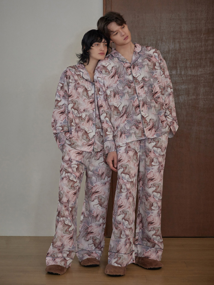 CLASSIC ROUND PAJAMA SET_marble pink