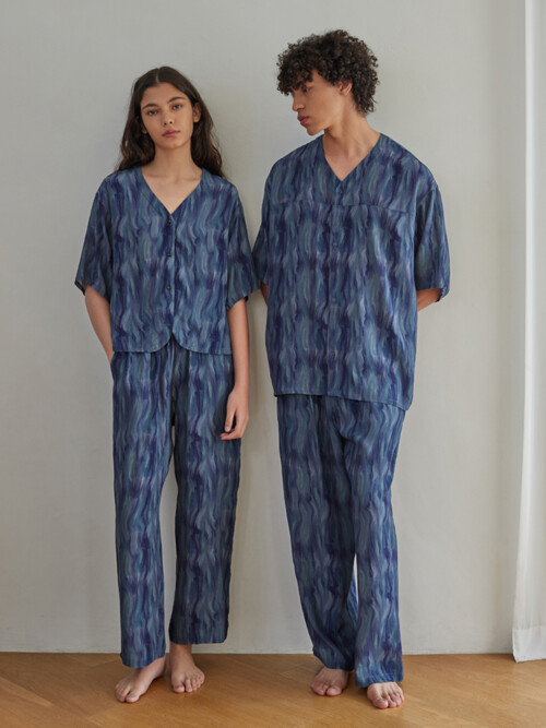 COZY PAJAMA COUPLE SET_sea blue