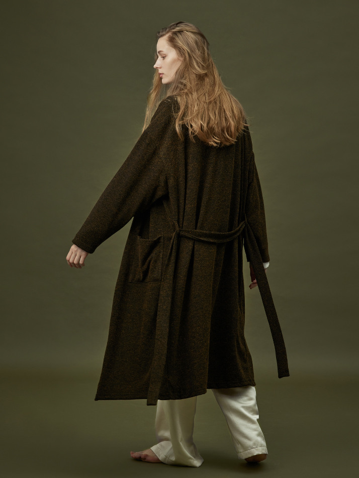 CLASSIC KNIT LONG ROBE_khaki black (women)
