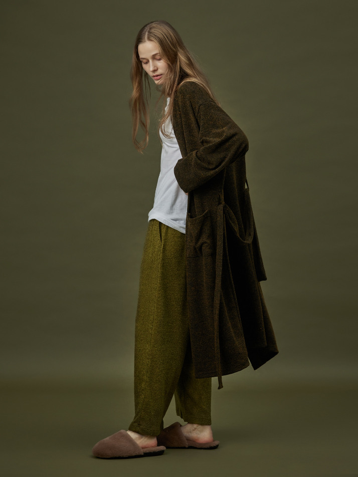 CLASSIC KNIT LONG ROBE_khaki black (women)