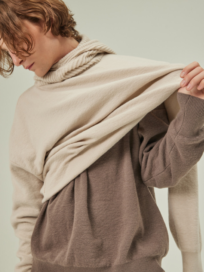HOODIE KNIT_milktea (men)