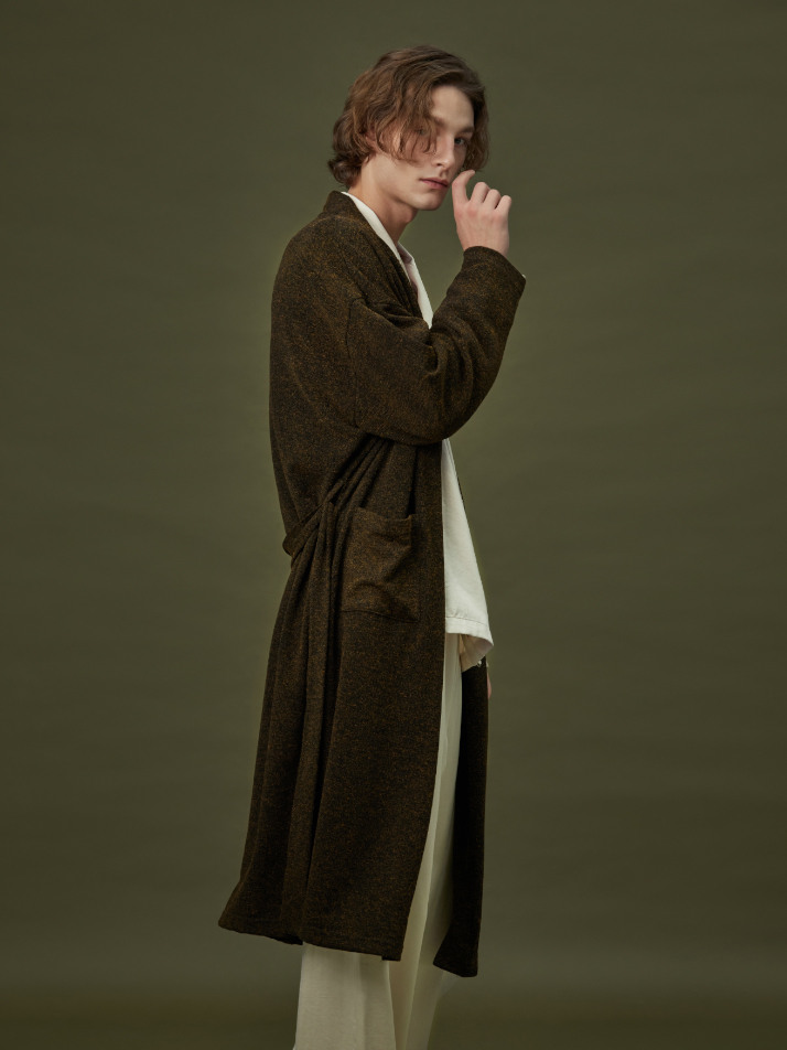 CLASSIC KNIT LONG ROBE_khaki black (men)