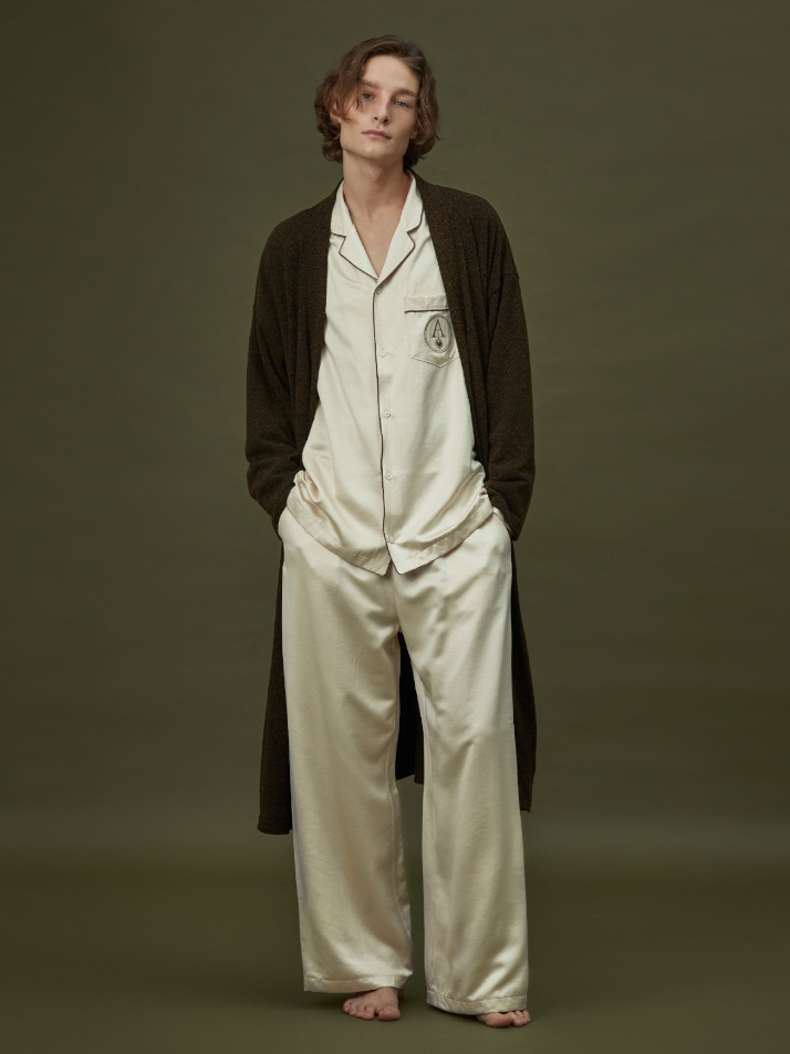 CLASSIC KNIT LONG ROBE_khaki black (men)