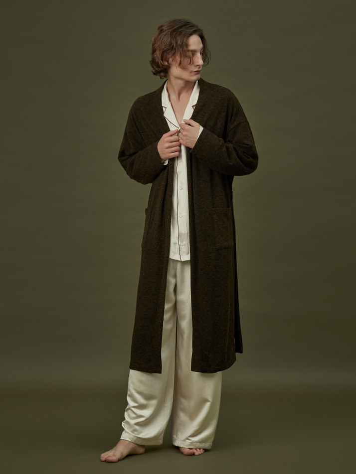 CLASSIC KNIT LONG ROBE_khaki black (men)