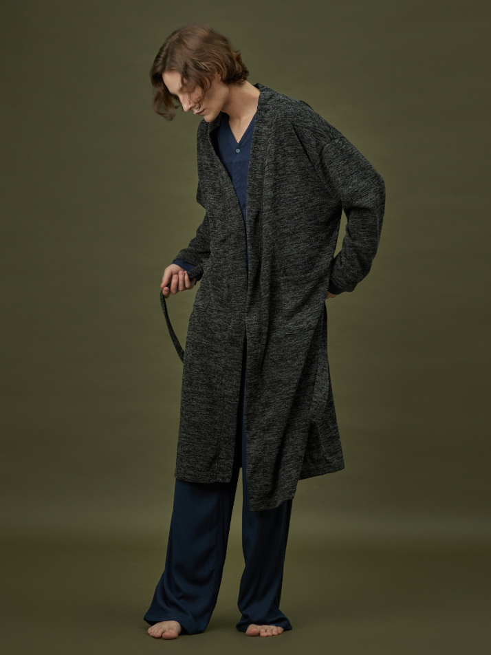 CLASSIC KNIT LONG ROBE_grey black (men)