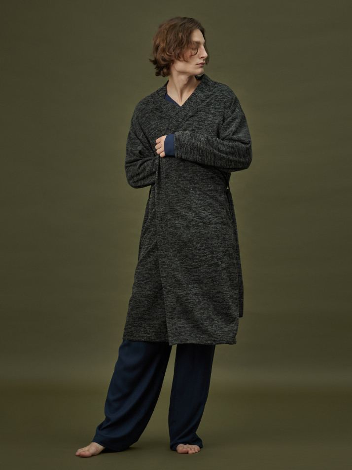 CLASSIC KNIT LONG ROBE_grey black (men)