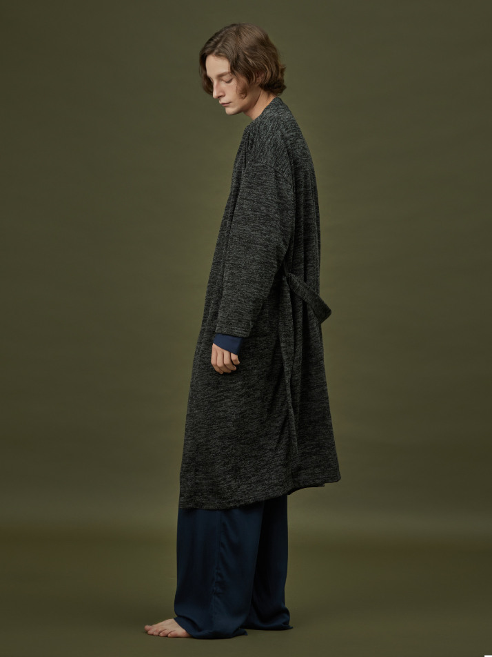 CLASSIC KNIT LONG ROBE_grey black (men)