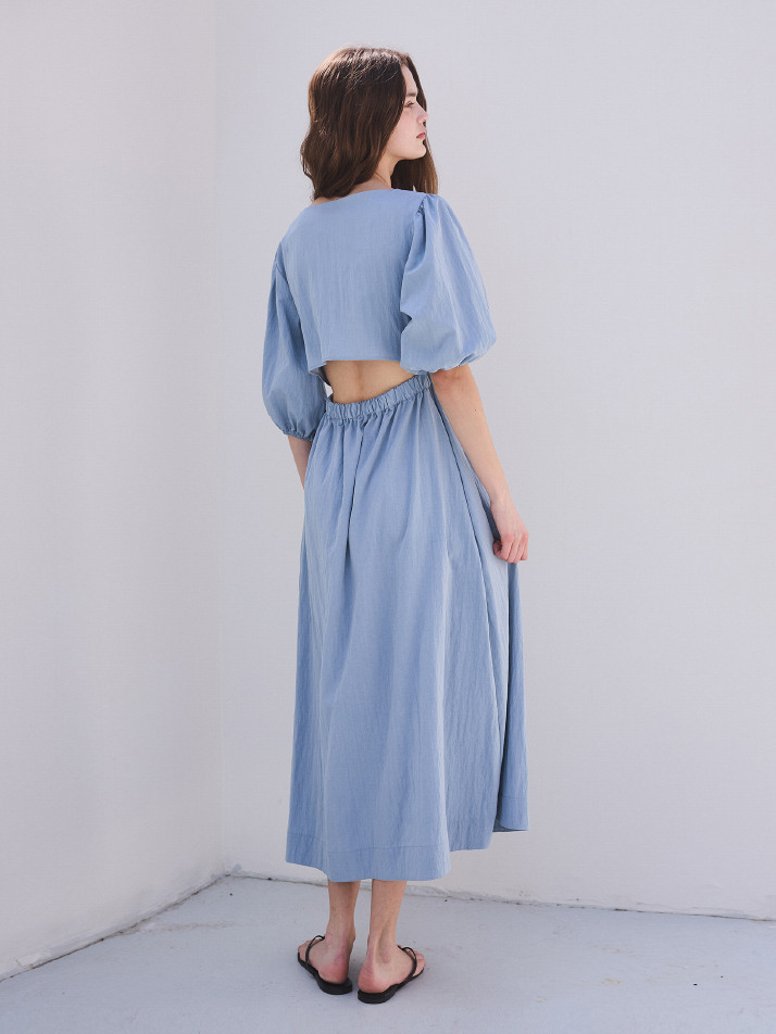 BALLOON CUT-OUT DRESS_steel blue