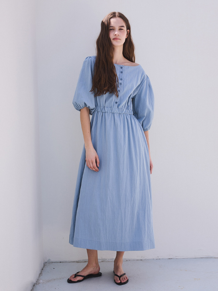 BALLOON CUT-OUT DRESS_steel blue