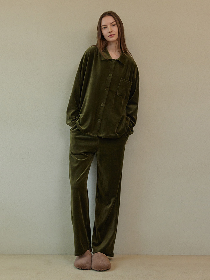 VELOUR PAJAMA SET_olive (women)