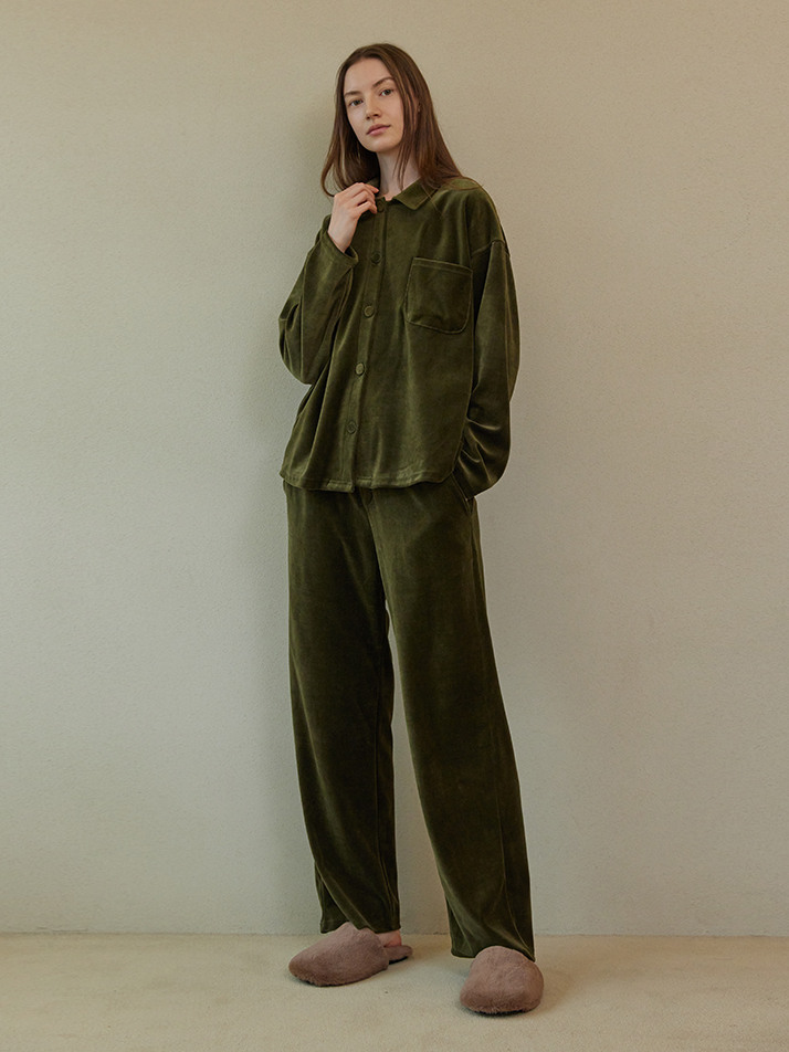 VELOUR PAJAMA SET_olive (women)