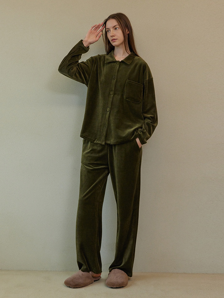 VELOUR PAJAMA SET_olive (women)