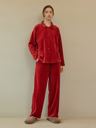 VELOUR PAJAMA SET_carmine red (women)