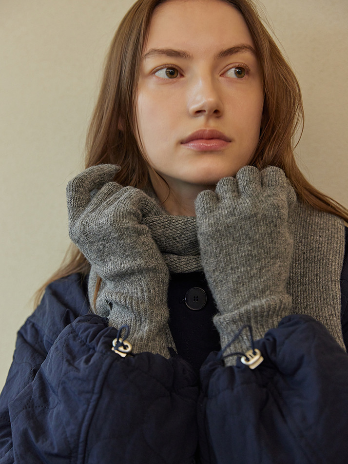 WOOL KNIT MUFFLER&GLOVES SET_grey