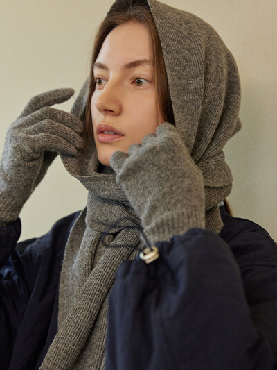 WOOL KNIT MUFFLER&GLOVES SET_grey