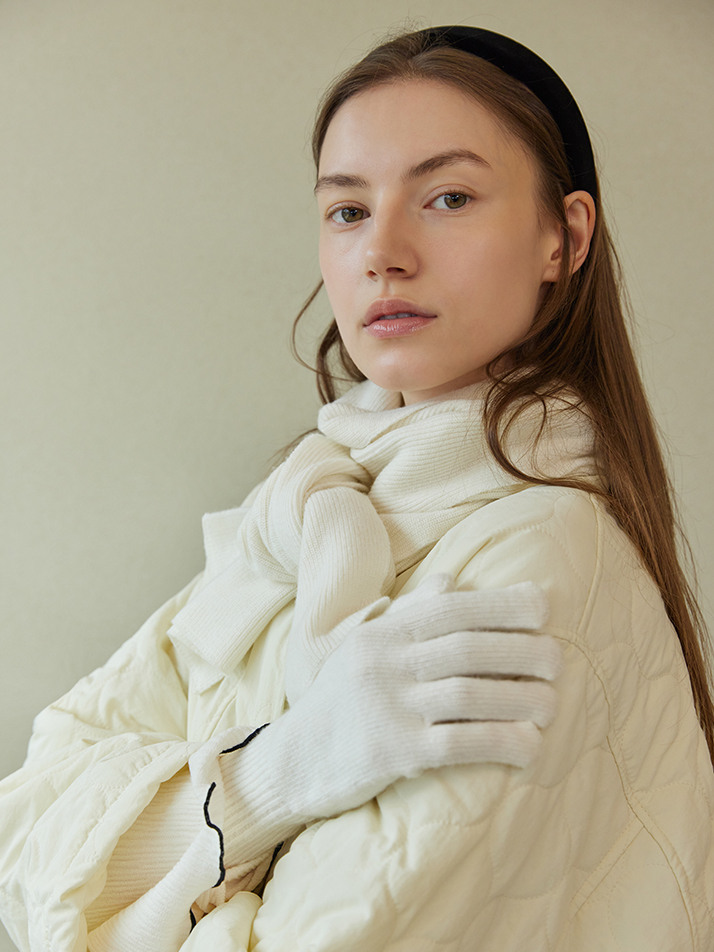 WOOL KNIT MUFFLER&GLOVES SET_ivory