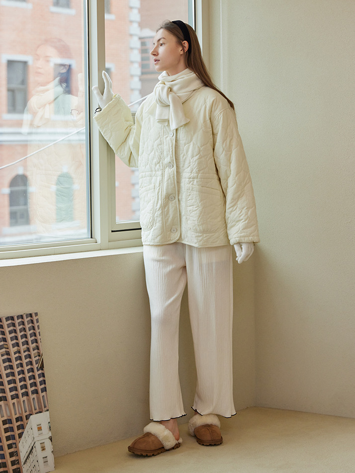 WOOL KNIT MUFFLER&GLOVES SET_ivory