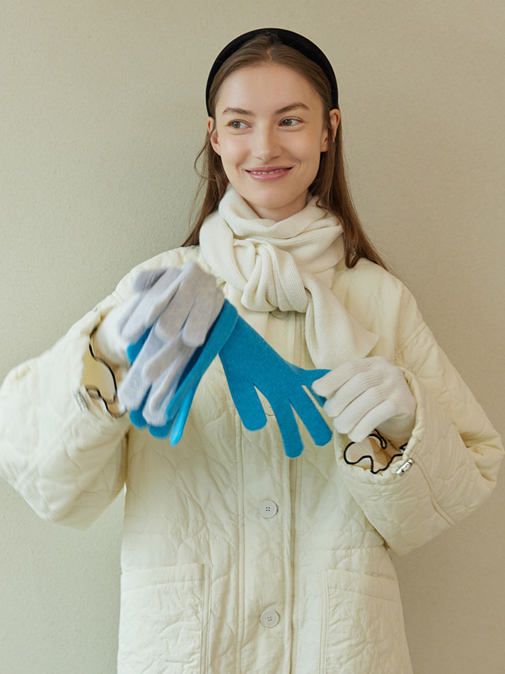 WOOL KNIT MUFFLER&GLOVES SET_ivory