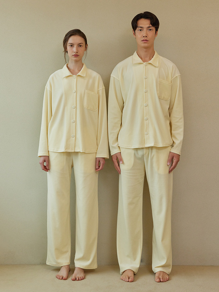 VELOUR PAJAMA COUPLE SET_cream