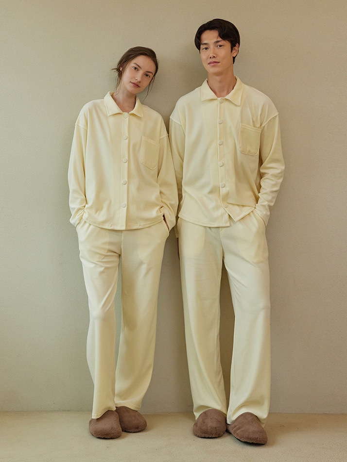 VELOUR PAJAMA COUPLE SET_cream