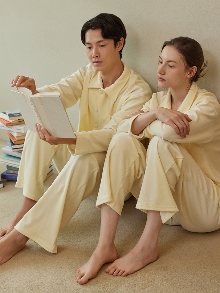 VELOUR PAJAMA COUPLE SET_cream