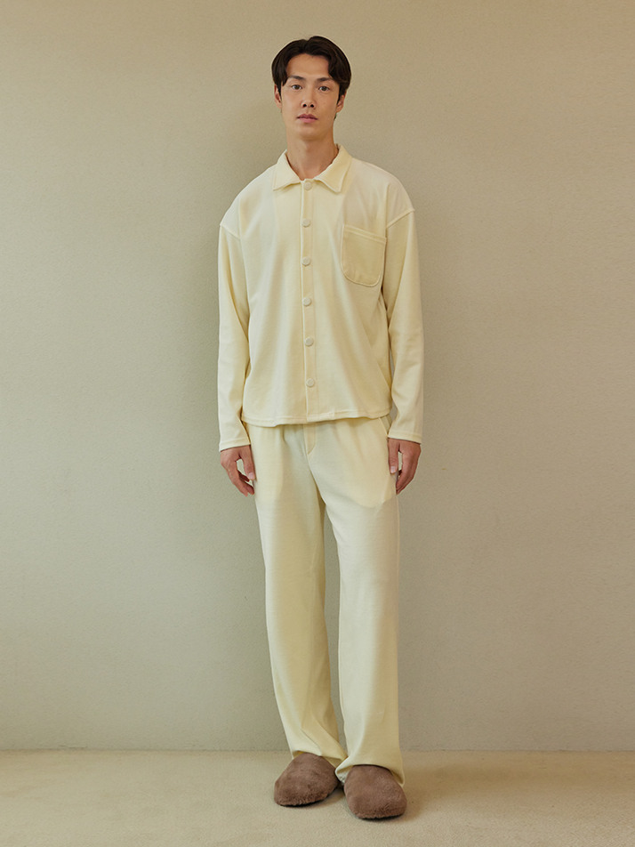 VELOUR PAJAMA COUPLE SET_cream