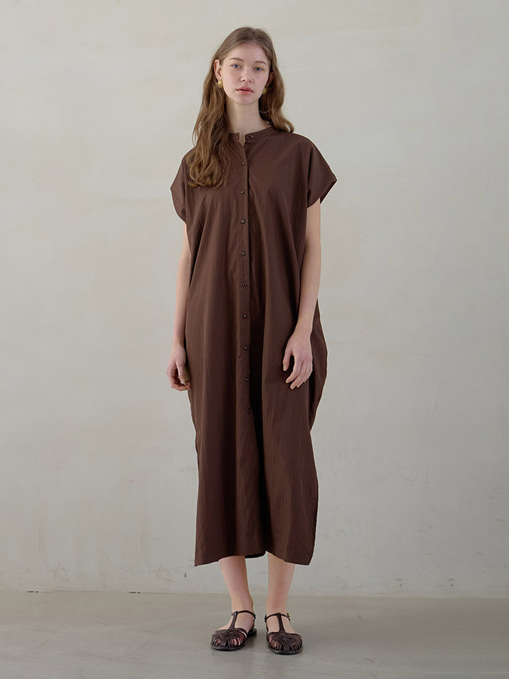 NOCOLLAR SHIRT LONG ONEPIECE_brown