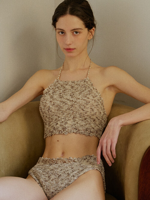 KNIT HALTER BIKINI SET_sand brown