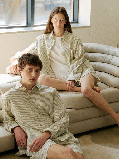 STRIPE PAJAMA COUPLE_green ivory