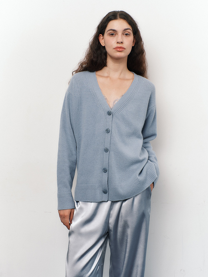 RACCOON WOOL KNIT CARDIGAN_fog blue