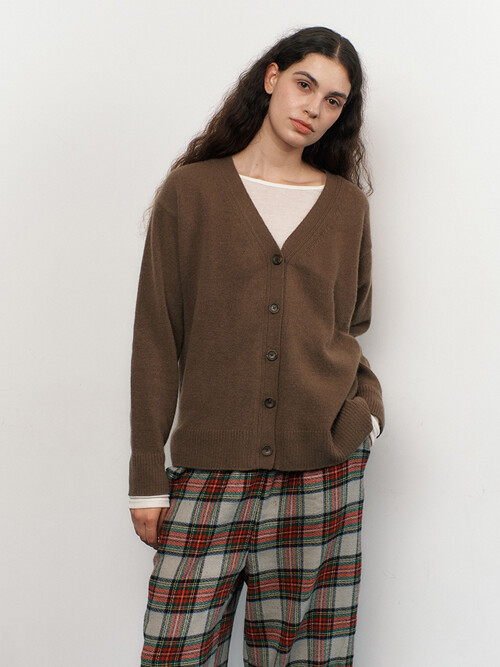 RACCOON WOOL KNIT CARDIGAN_khaki brown