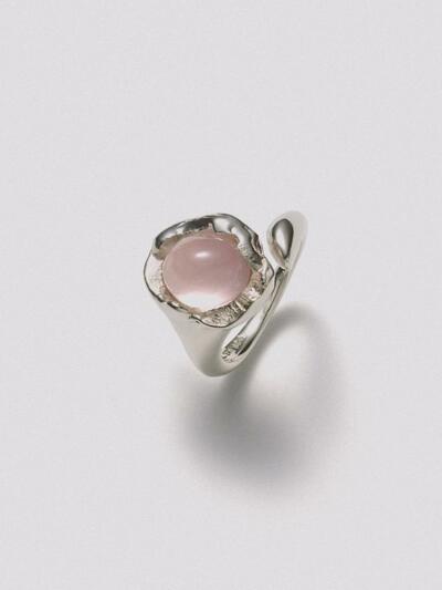 HUSTAD 240 Rose Quartz Open Ring_ 925 실버 로즈쿼츠 오픈 링