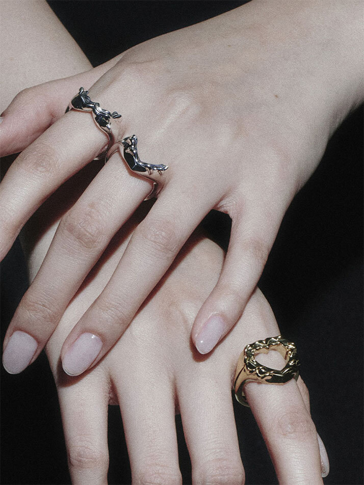  HUSTAD HEART TWIN HALF GOLD RING_ 14k 골드 트윈 하프 하트 링