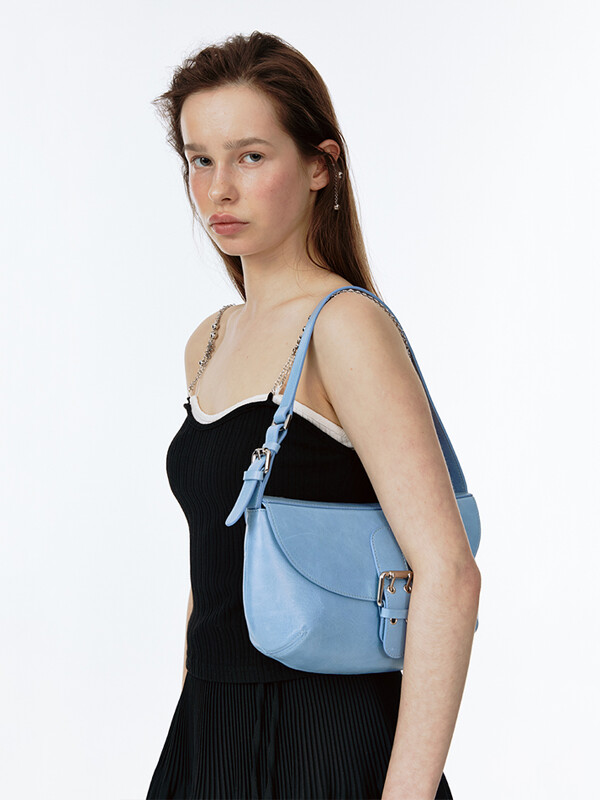 DOUBLE BUCKLE SHOULDER BAG [BLUE]