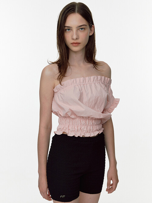 ONE SHOULDER SHIRRING BLOUSE [PINK]