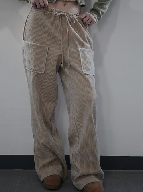 SILVER BALL STRING VELVET PANTS [BEIGE]