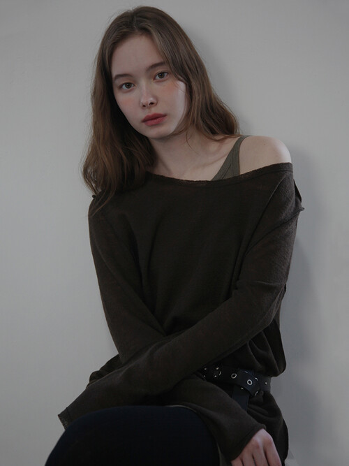 [SET] WOOL MOSS CRAPE LAYERED TOP [BROWN/KHAKI]