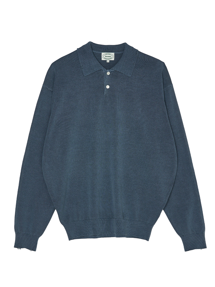 Shabby Knitted Polo Shirt (Blue)