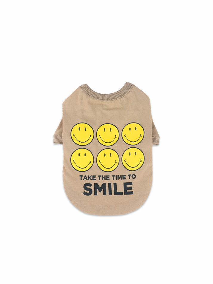 Smiley Cotton Sleeve Tee Beige