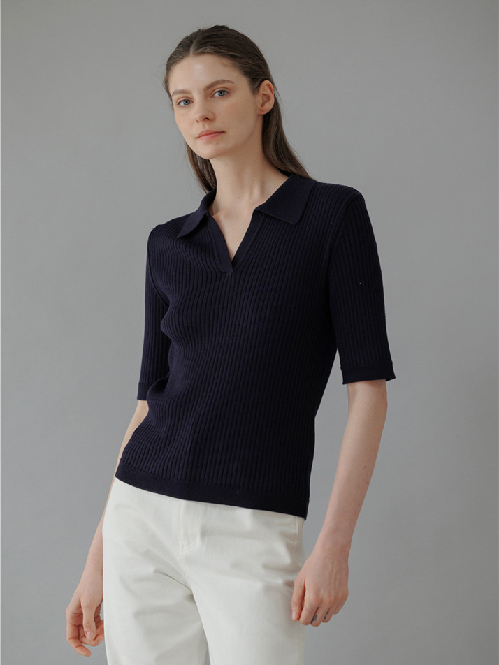 Ribbed Collar Knit (Navy)