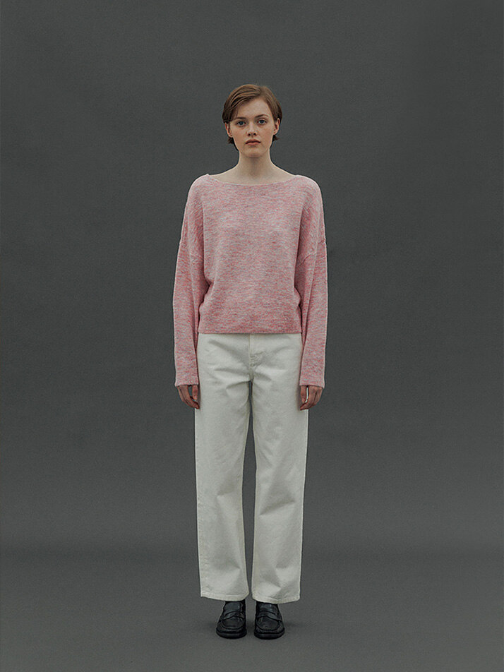 Alpaca boat neck Knit (Baby pink)
