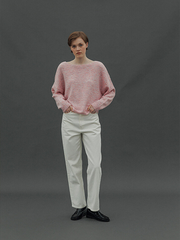 Alpaca boat neck Knit (Baby pink)