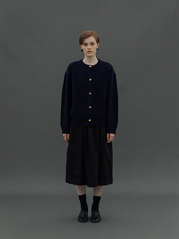 Gold Button Cardigan (Navy)