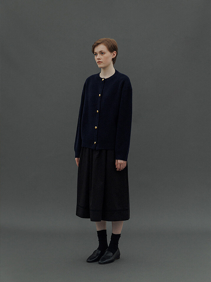 Gold Button Cardigan (Navy)