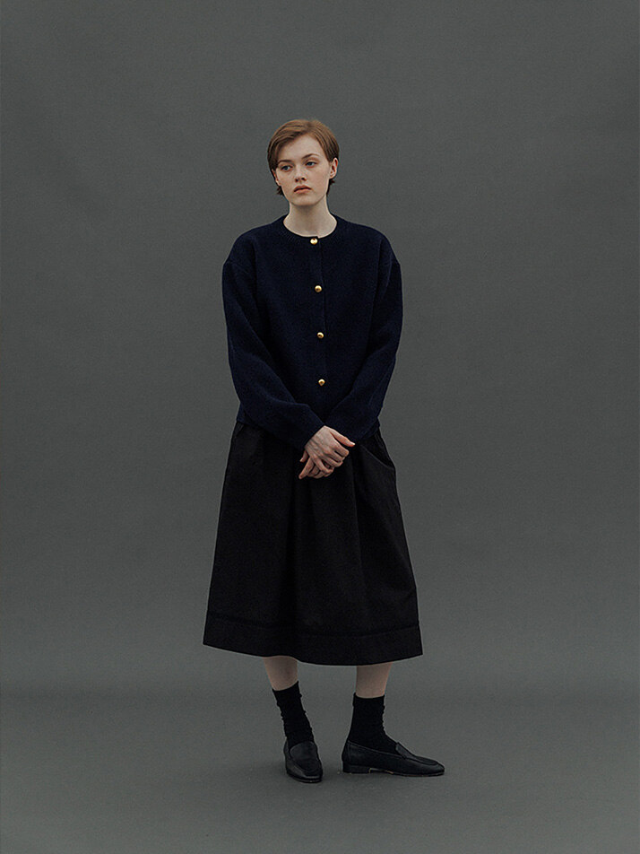Gold Button Cardigan (Navy)