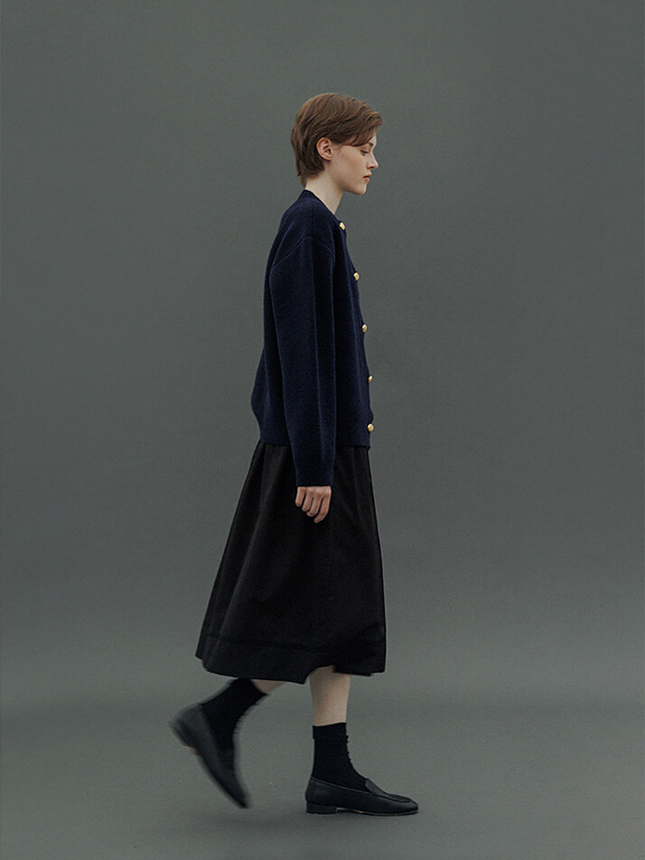 Gold Button Cardigan (Navy)