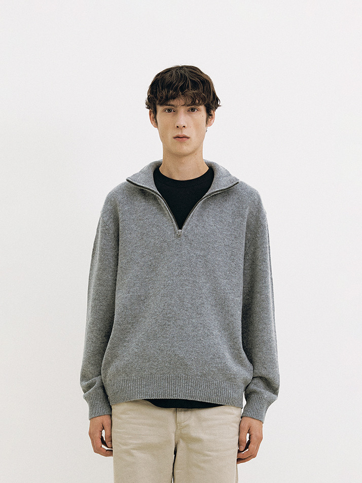 Half Zip-up Knit Sweater (Gray)
