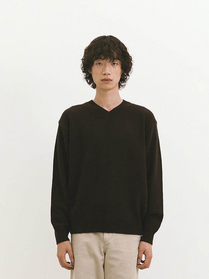 V-neck Knit Sweater (Brown)